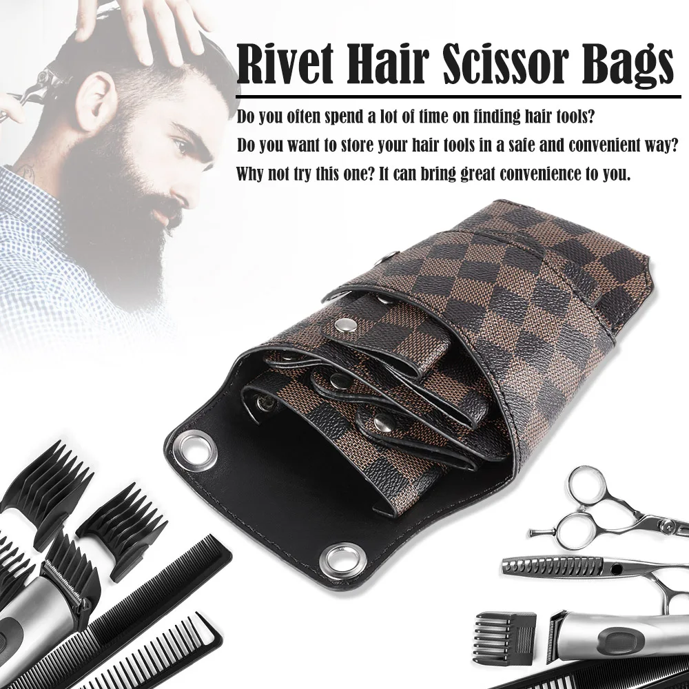 PU Leather Hair Scissor Bag Clips Comb Bag with Waist Shoulder Belt Hairdressing Barber Hair Scissor Holster Pouch Holder Case