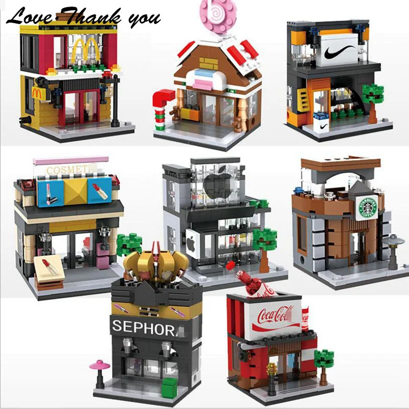 

City View Mini Street Architecture Blocks Model Cafe Store Mini View Building Blocks Children DIY Toy For Ages 6+ Gift