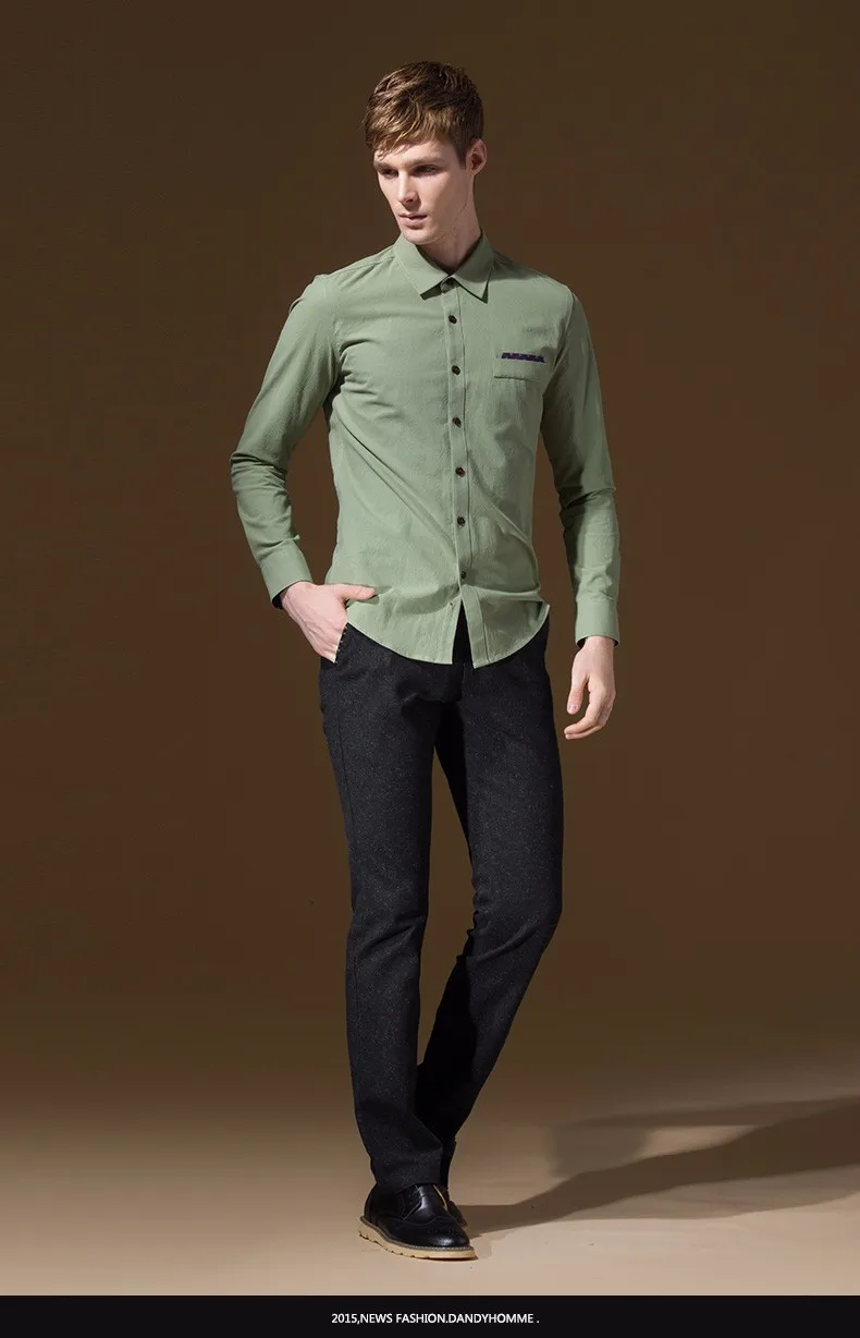 DANDY HOMME2016fashion брендовая одежда хлопок мужские рубашки с длинными рукавами однотонные повседневные приталенные мужские рубашки однобортный карман