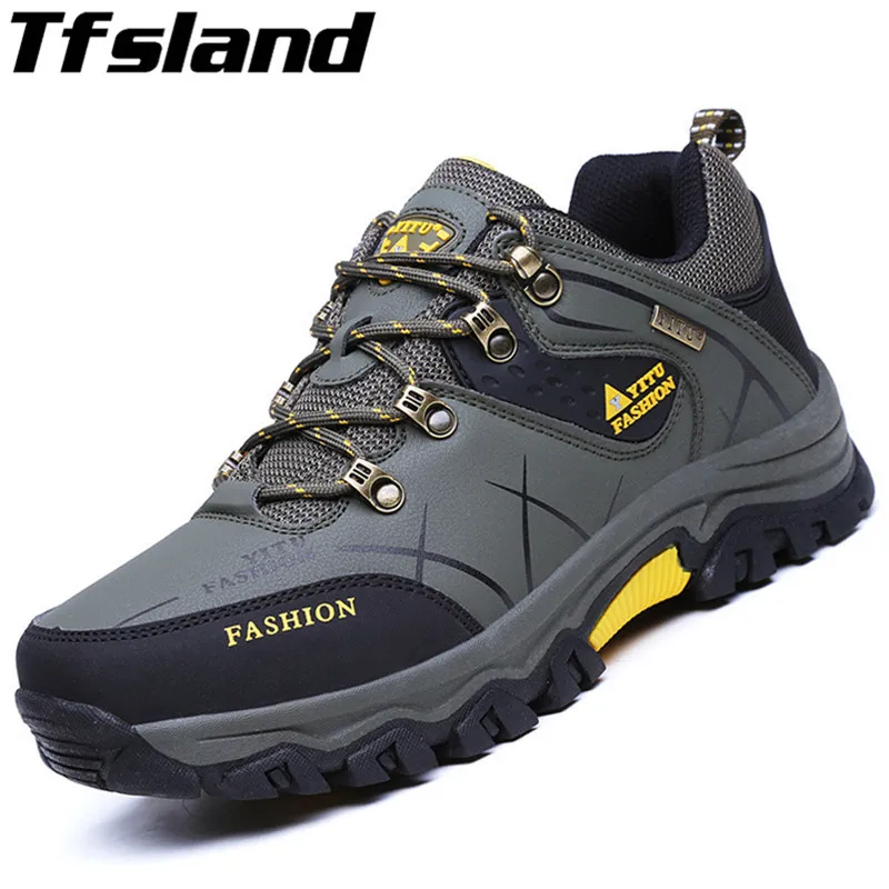 Размер 47, мужская осенне-зимняя походная обувь, кожаные ботинки для походов, Мужская обувь для альпинизма, водонепроницаемые кроссовки, Zapatillas - Цвет: dark green