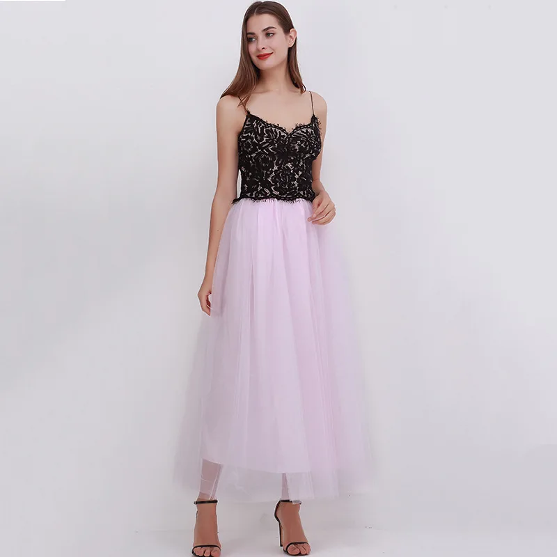 4 слоя 100 см Макси Длинная фатиновая юбка элегантная принцесса Феи стиль юбки-пачки Женская винтажная пышная модная юбка - Цвет: Pink