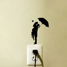 Романтика поцелуй зонтик дождь девушка мода виниловая настенная наклейка декоративная на выключатель 6SS0053