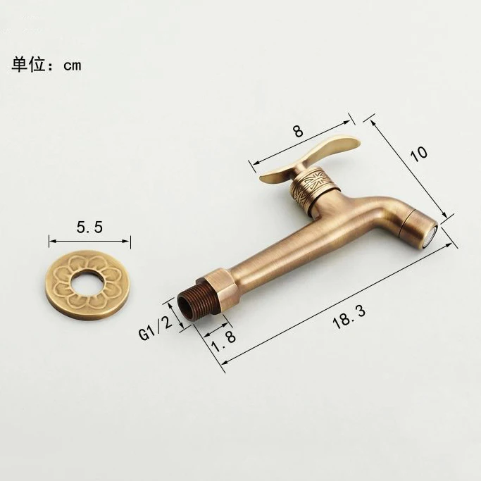 Bibcock Faucet  Long Garden Crane Antique Brass Bathroom Mop Sink Faucets Wall Mount Washing Machine Water Taps Garden THJ-8661F