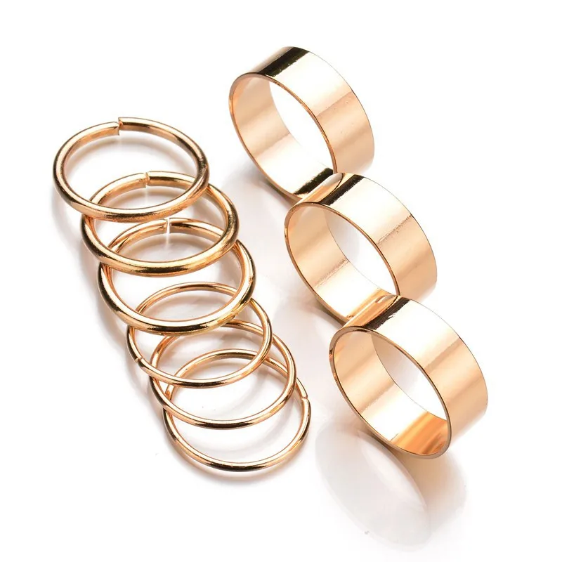 

Hot 9Pcs/Set Fashion Gold Silver Color Knuckle Ring Set For Women Vintage Midi Finger Ring Sets Round Female Party Jewelry Gifts