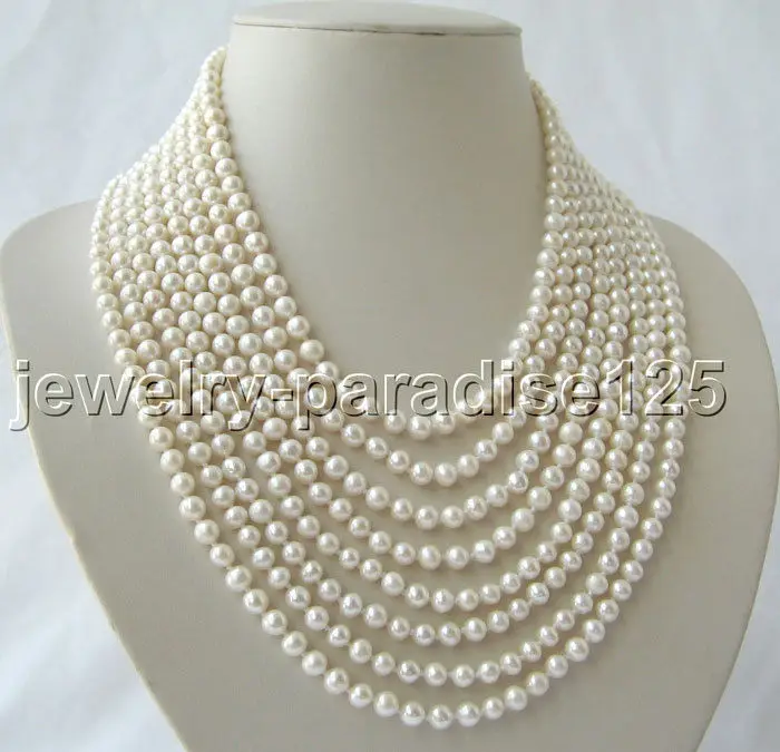 

FREE SHIPPING HOT sell new Style >>>> Beautiful 17-24" 8row 6mm natural white round freshwater pearl necklace-925 silv