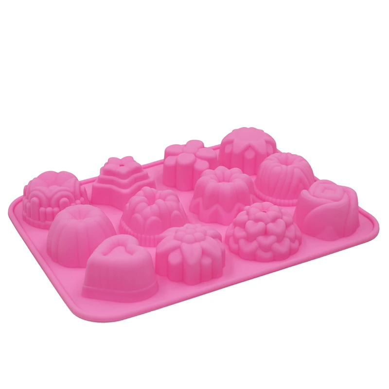 12 lattices Flowers round shape silicone cake mold DIY handmade soap mould chocolate molds flower rose design | Дом и сад