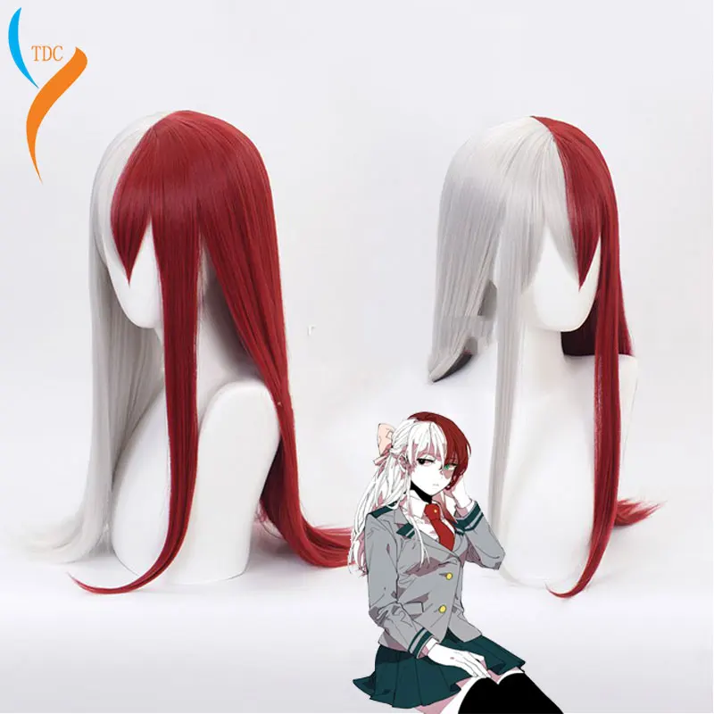 

My Hero Academia Todoroki Shoto Women Long Wig Cosplay Costume Boku no Hero Academia Red and White Hair Halloween Party Wigs