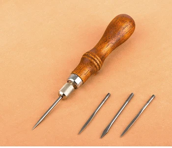

Four in one hand - sewn leather tool,DIY wood handle cone tool