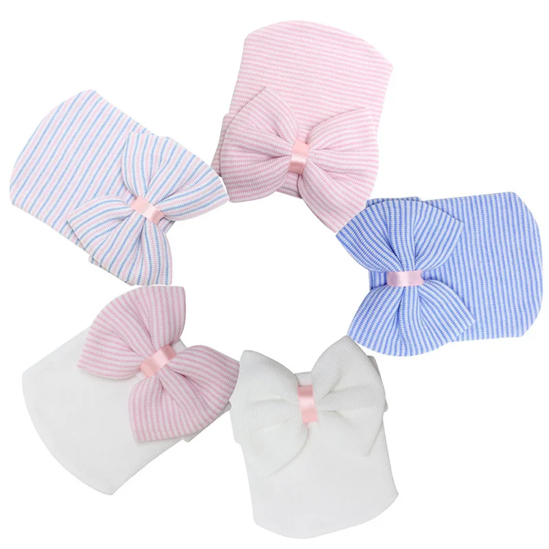 

Newest Cute Newborn Baby Infant Girl Boy Comfy Bowknot Hospital Cap Warm Beanie Hat 0-3 Months