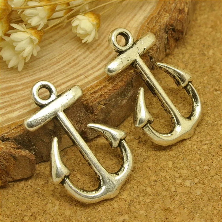 High Quality 50 Pieces/Lot 23mm*15mm Antique Silver Plated Small Anchor