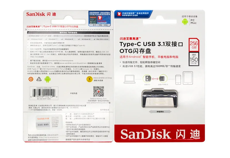 Двойной Флеш-накопитель SanDisk Ultra Dual Drive с Тип type-C USB 3,1 флеш-накопитель 32 Гб 64 Гб 128 ГБ 256 ГБ с поддержкой технологии OTG флеш-накопитель u-диск Max 150 МБ/с