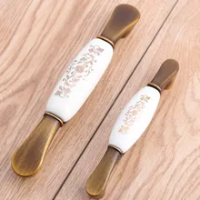 Vintage style flower ceramic furniture handles bronze kitchen cabinet pulls knobs coffee dresser drawer handles pulls