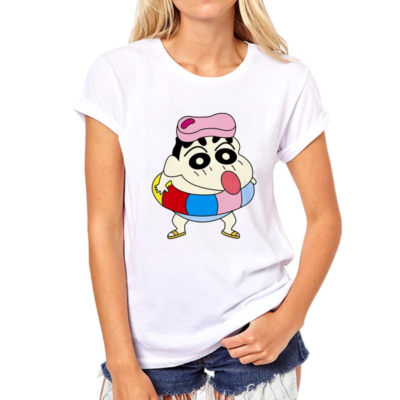 New Funny printing T-shirt Women Cute Crayon Shin Chan Cartoon Girl Short Sleeve Summer Fashion Clothing Funny tops tees