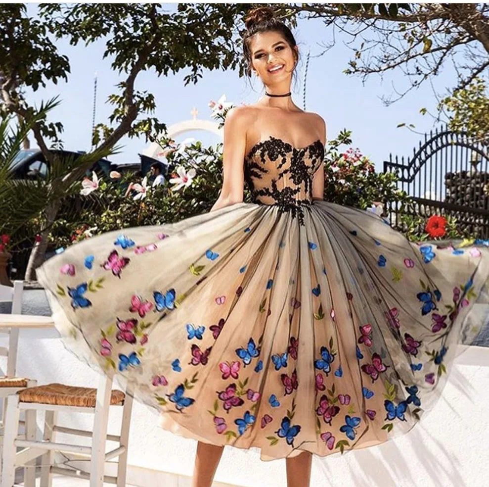 2017 Black and Champagne Off the Shoulder Appliqued Sleeveless