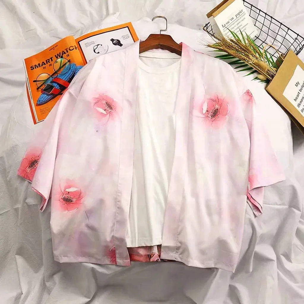 Harajuku мужские топы кимоно кардиган пальто лето весна одежда мужской свитер индивидуальность печати Блузка для мужчин верхняя одежда Горячая