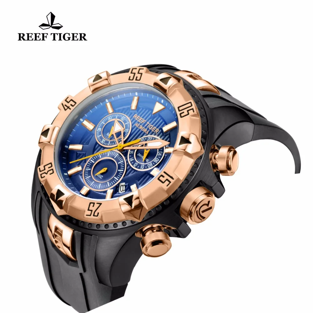 Риф Тигр/RT мужские спортивные часы кварцевые часы с хронографом и датой большой циферблат Супер Светящиеся Стальные дизайнерские часы RGA303