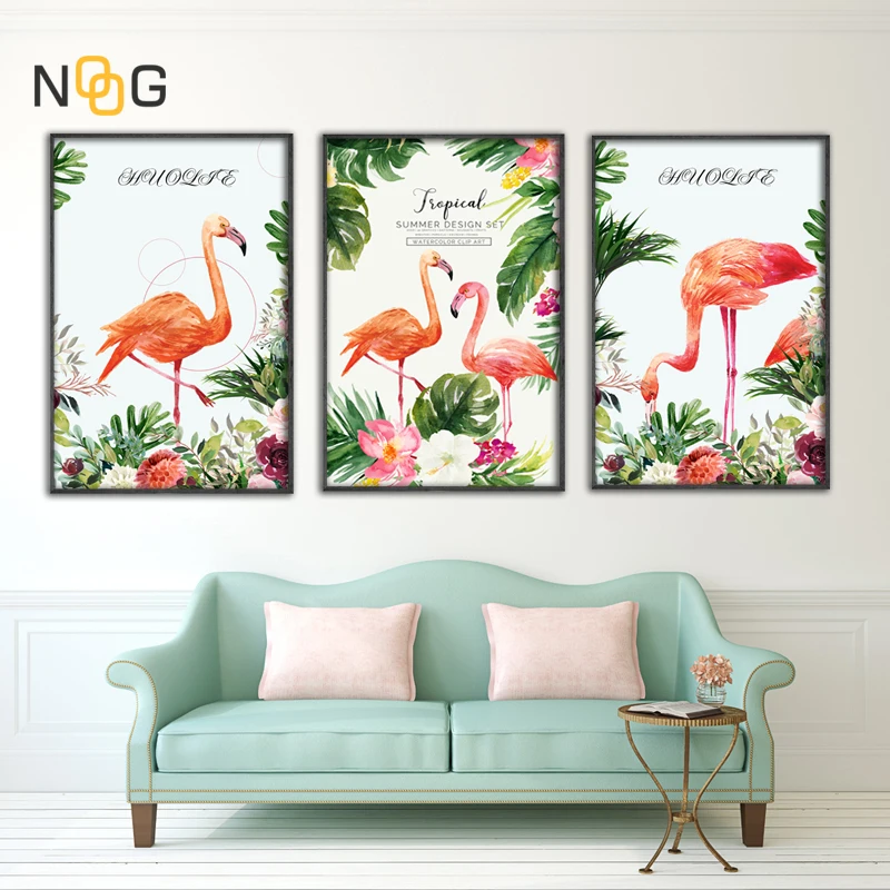 IOIOI зеленый Фламинго Wall Art плакаты на стену, изображения Плакаты и принты живописный Холст принты для северных Декор в гостиную