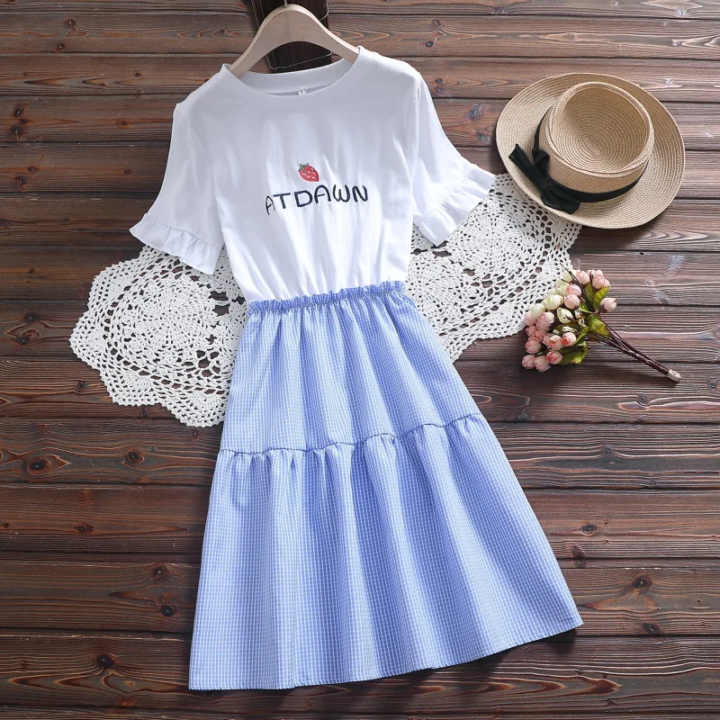 Летнее женское платье Mori Girl Emboridery с круглым вырезом и коротким рукавом в стиле