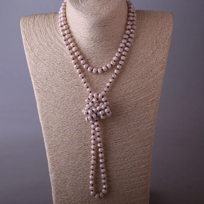 Bohemian Jewelry Knotted Long Crystal Bead Necklace