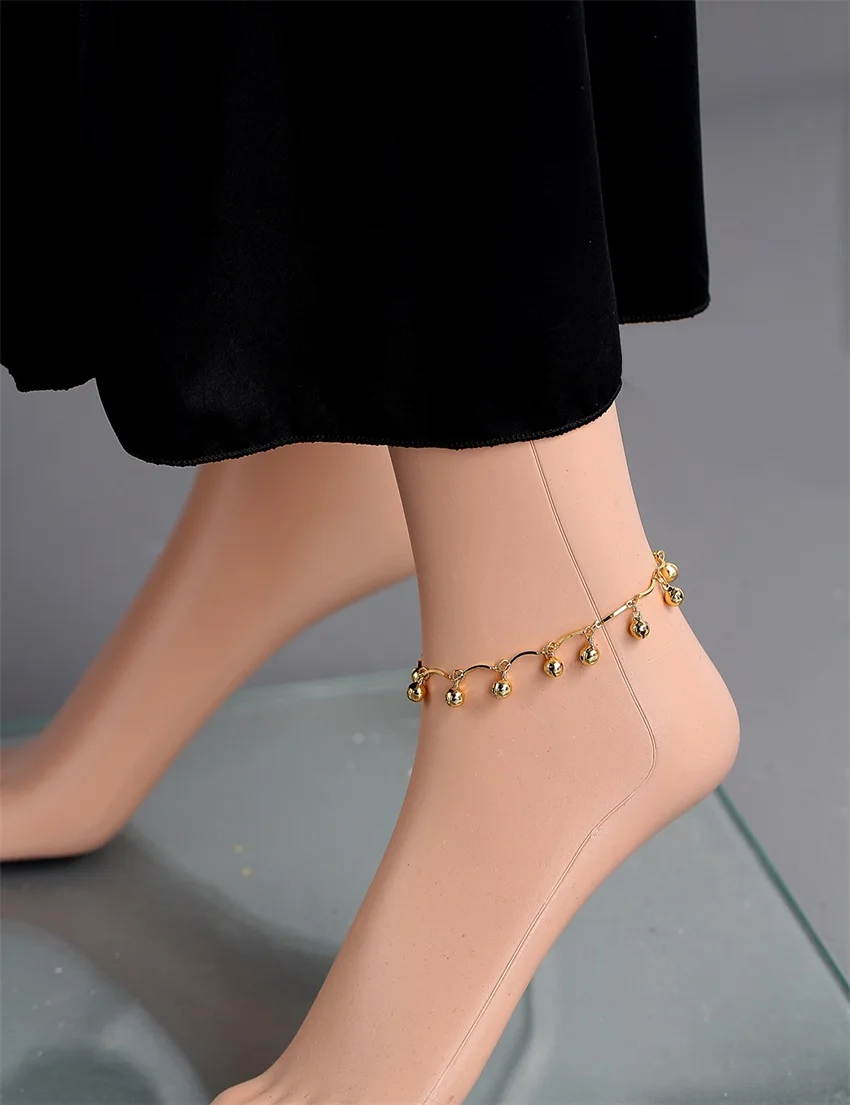 New Yellow Gold Color Bead Bells Charms Chain Friendship Ankle bracelet Anklet For Womens Girls Summer Beach Foot Jewelry