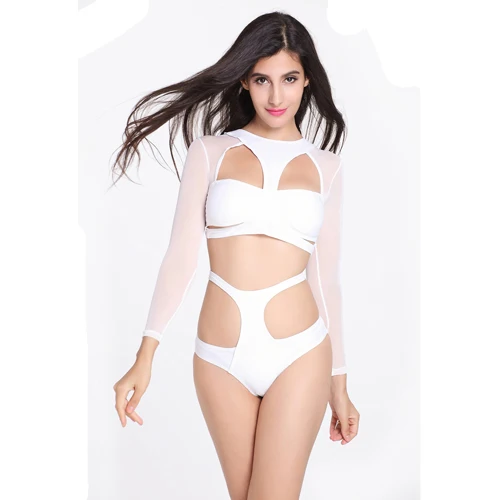 Queenral long sleeve swimwear lace bathing suit bra one piece bra