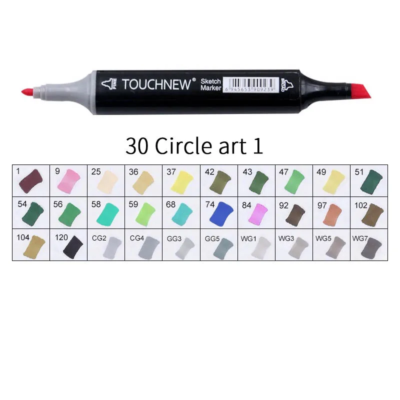Touchnew Набор цветных копировальных маркеров спиртовые ручки, маркеры для рисования товары для рукоделия кисть манга для рисования акриловый дизайнерский набор ручек для студентов - Цвет: black 30 Circle art1
