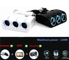 New 3 Sockets Way Car Dual 2 USB Car Charger Cigarette Lighter / Splitter Power Adapter for iphone for samsung/ Car DVR GPS Hot!