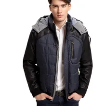 Hoffen бренд-одежда Для мужчин зимняя стеганая куртка ПУ рукава Лоскутная Для мужчин s Толстая стеганая куртка со съемным капюшоном LD662