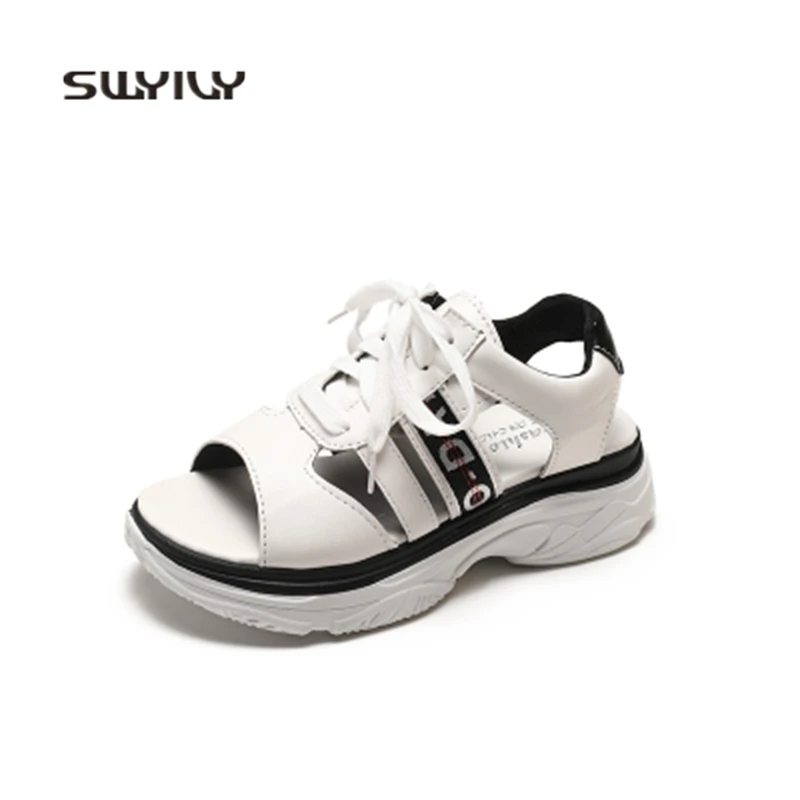 SWYIVY Sneakers Women Toning Shoes Hollow Breathable 2018 New Summer Fish Mouth Height Increasing Lady Girls Swing Sandals