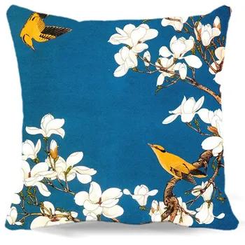 

Pillow Cases for Home Decorative of Square Vintage flower bird crops Rice Wheat Printed For car chair Coffee Shop