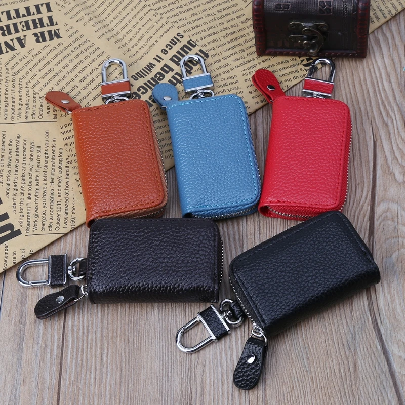 

THINKTHENDO Men Women Leather Mini Car Key Holder Keychain Wallet Case Pouch Purse Keys Bag Fashion 2018 New Hot Design