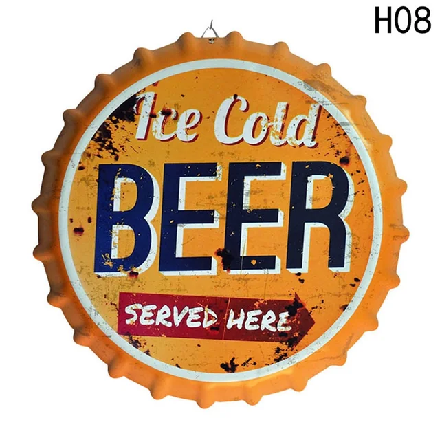 Vintage Metal Iron Round Drinking Beer Bottle Caps 35cm Vintage Tin