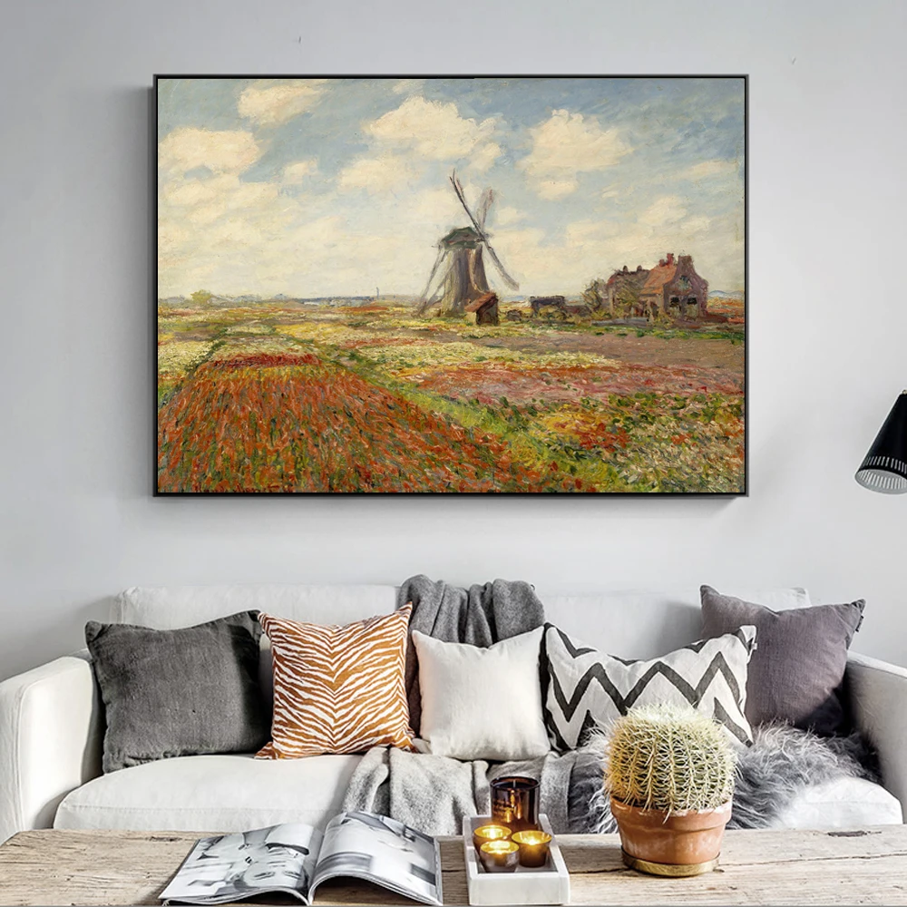 Картины Monet ветряная мельница и тюльпаны репродукции на стену Импрессионистский