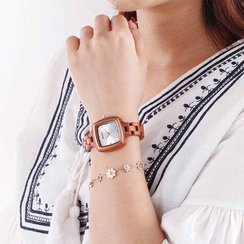 SKONE квадратном деревянном часы минималистский простой Для женщин наручные часы Элитный бренд дамы деревянные платье часы relogio feminino