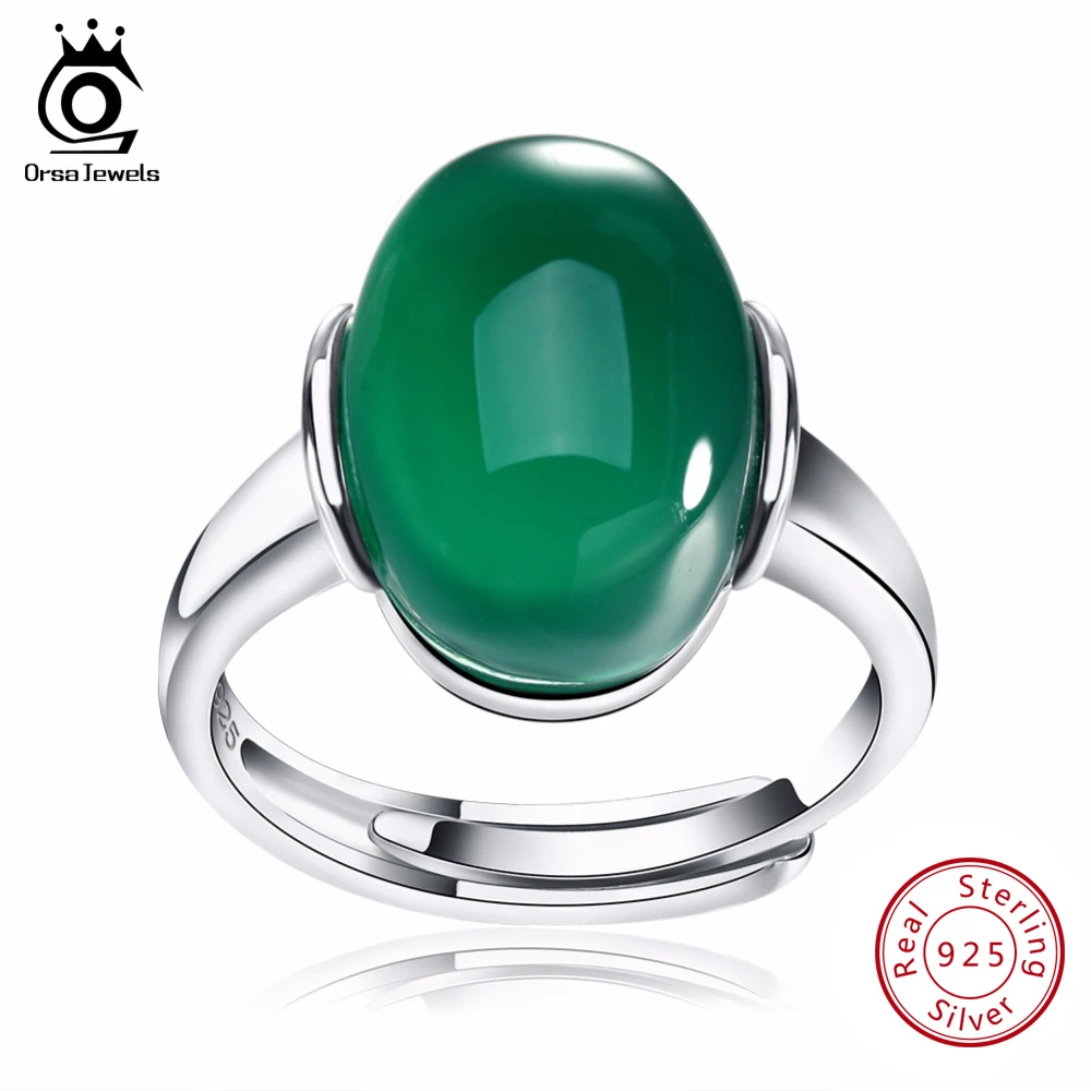 ORSA JEWELS Genuine 925 Sterling Silver Rings with Big Green/Red Natural Stone 2019 New Silver Couple Rings for Women Men SR24