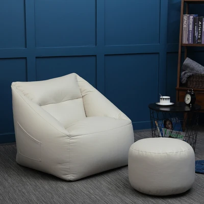 Кресло-мешок для дивана с наполнителем, расслабляющий диван с Оттоманской микрофиброй, искусственная кожа, Кресло-мешок, пуховое кресло, ленивый татами - Цвет: white chair ottoman