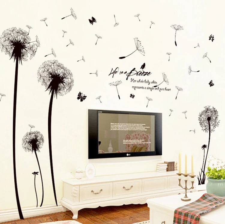 new black dandelion large wall stickers home decor living room art