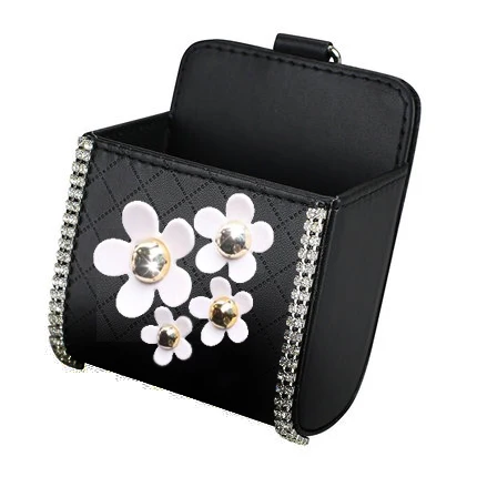 Diamond Crown Car Organizer Box Bag Air Vent Hanging Crystal Leather Universal Car Mobile Phone Holder Auto Interior Accessories 5