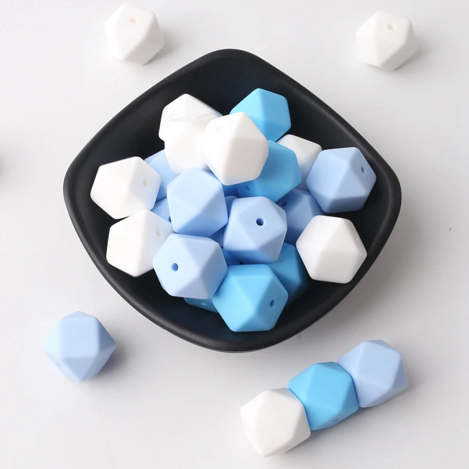 

Bite Bites Blue Series 17mm Hex Silicone Beads 20PCS Diy Feeding Infant Necklace Pacifier Chain BPA Free Nurse Gift Baby Teether