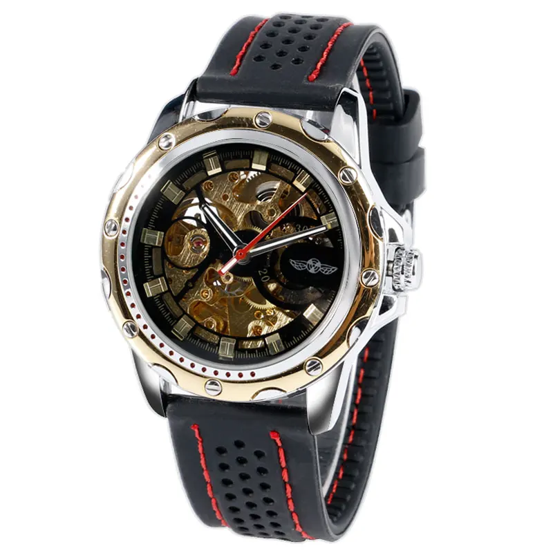 

Mechanical Automatic Self Wind Wrist Watch Rubber Men's Sports Watches 2016 Popular Steel Male Clock Relogio Masculino