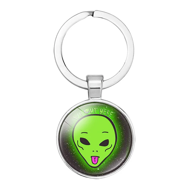 Alien Keychain Souvenirs Glass Cabochon Keyring Cartoon Child Keychain Pendant Gifts