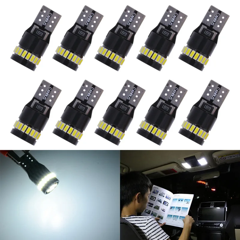 

10x T10 W5W led light white car led light Can-bus Wedge Light Side Bulb T10 W5W Canbus led 6000K 194 3014 24 SMD Led Error Free