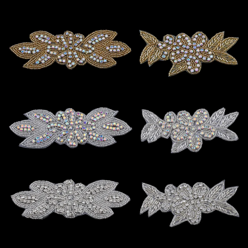 

1PC Handmade Bling Beaded AB Rhinestone Applique Sew On Manual Flatback Crystal Flower Cloth Applique for Dresses Craft Supplies