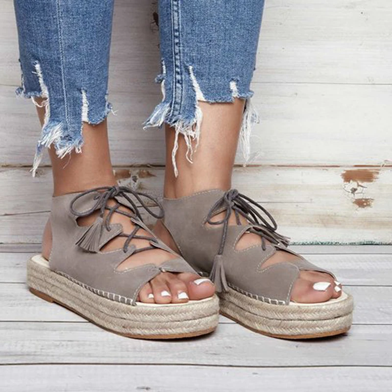 

Summer Bandage Wedge Espadrilles Women Sandals Open Toe Gladiator Sandals Women Casual Lace Up Women Platform Sandals Mujer