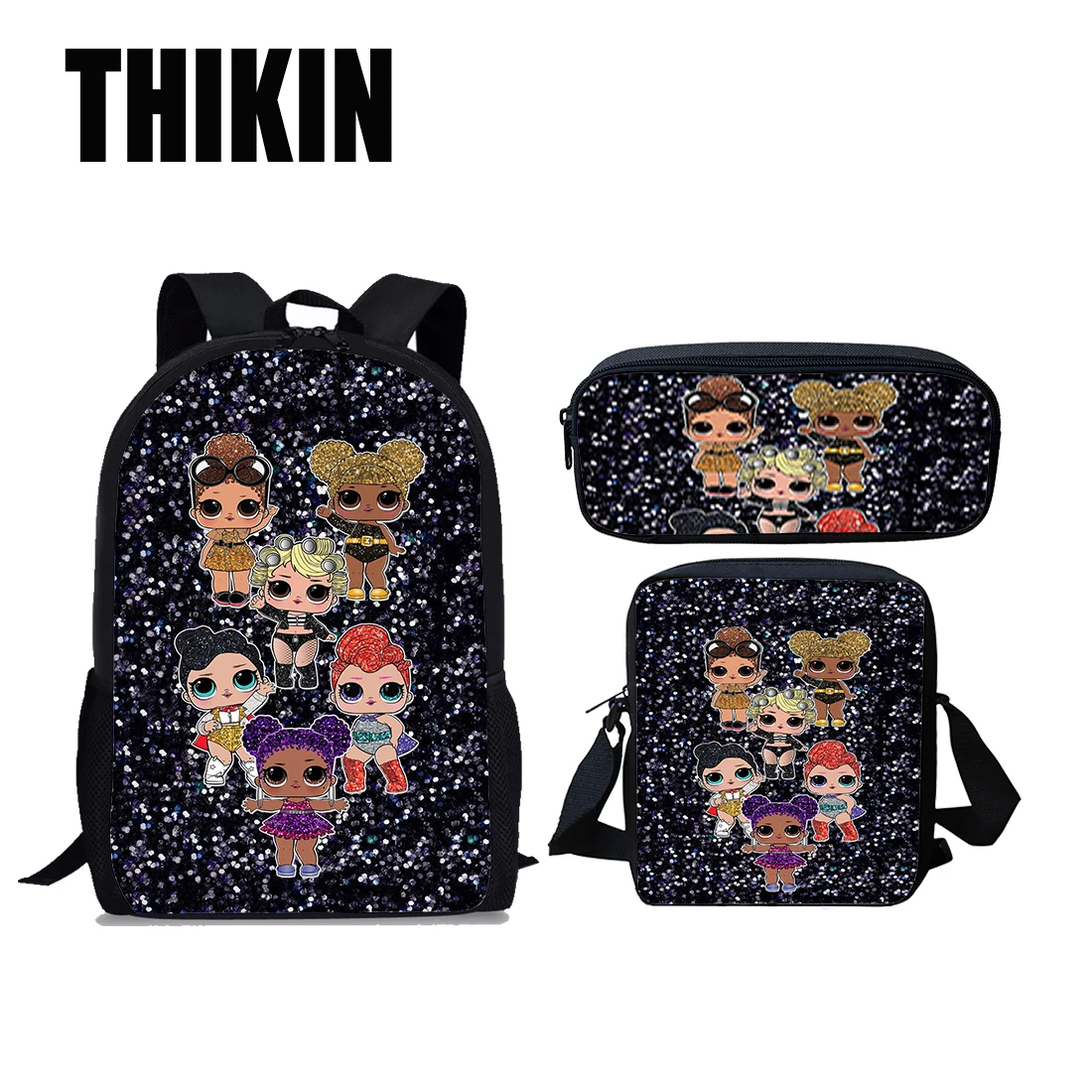 

THIKIN Student School Bags American Girls Print 3PCS/SET Children Daily Bag Kids Backpack TeenagerGirl Popular Shoulder Bag
