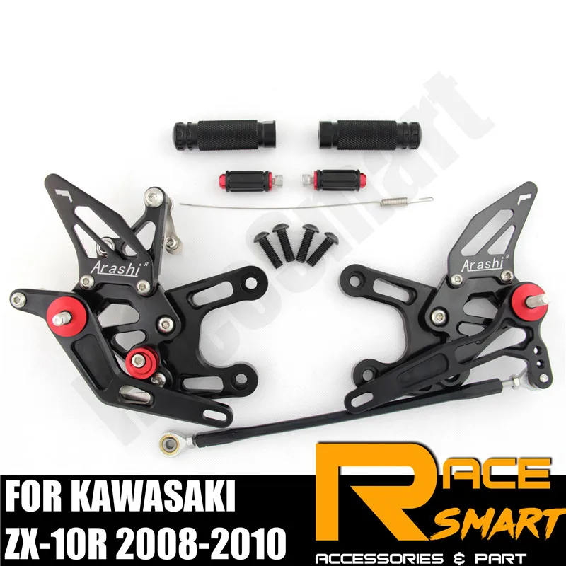 Для KAWASAKI ZX-10R 2008 2009 2010 ZX10R ZX 10 Задние подножки для ног подножки педали аксессуары для мотоциклов CNC регулируемый Rearset - Цвет: Black