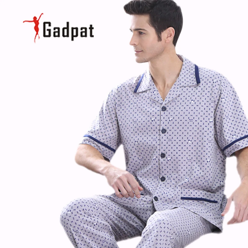 Gadpat 2016 High end Men's Pajamas Summer Cotton Couple Pajamas Male