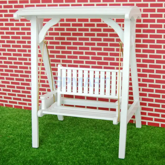 1 12 Dollhouse Miniature Garden Furniture Wooden Swing Rocking Chair White 1 12 Dollhouse Miniature Garden Furniture Wooden Swing Rocking Chair White