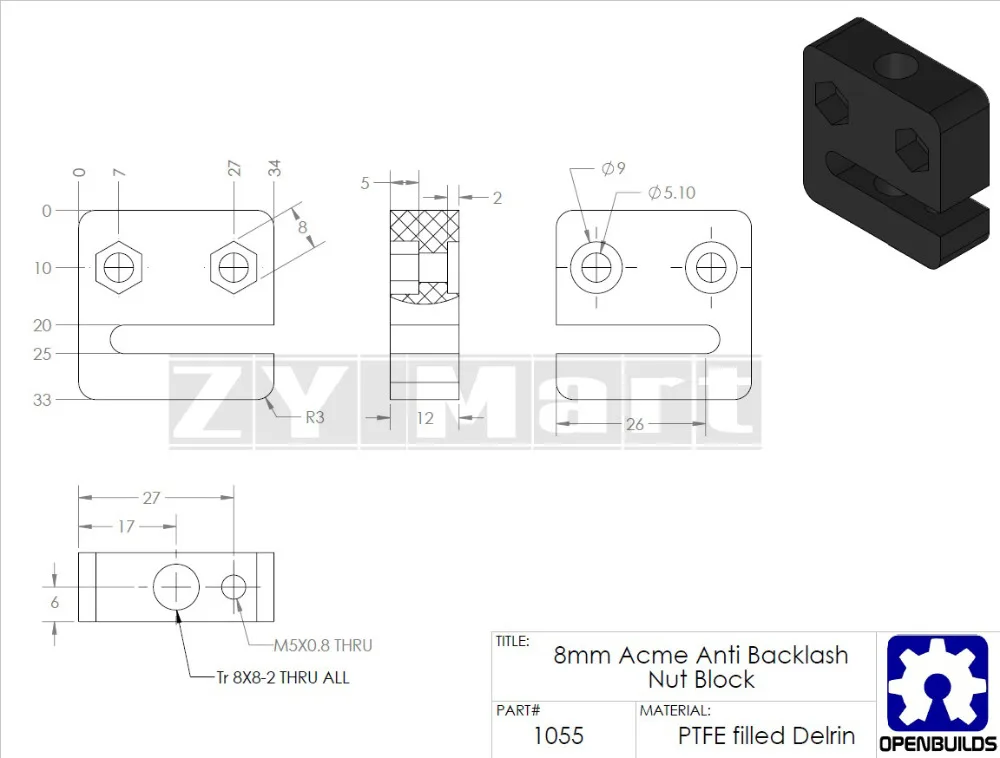 T Openbuilds T8 المسمار 8 مللي متر الجوز كتلة الملعب 2 مللي متر الرصاص 2/4/8 مللي متر ل 3D طابعة أجزاء