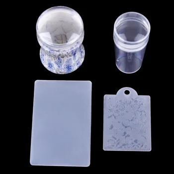 

2 Set Clear Jelly Stamper Plate and Scrapers Set DIY Polish Print Template Manicure Tool Nail Art Stamper Scraper with Cap